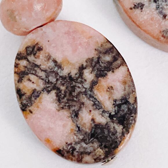 VTG Gemstone Silver Likely Sterling Rhodonite Earrings Boho Dangle Pink Black - Picture 3 of 8